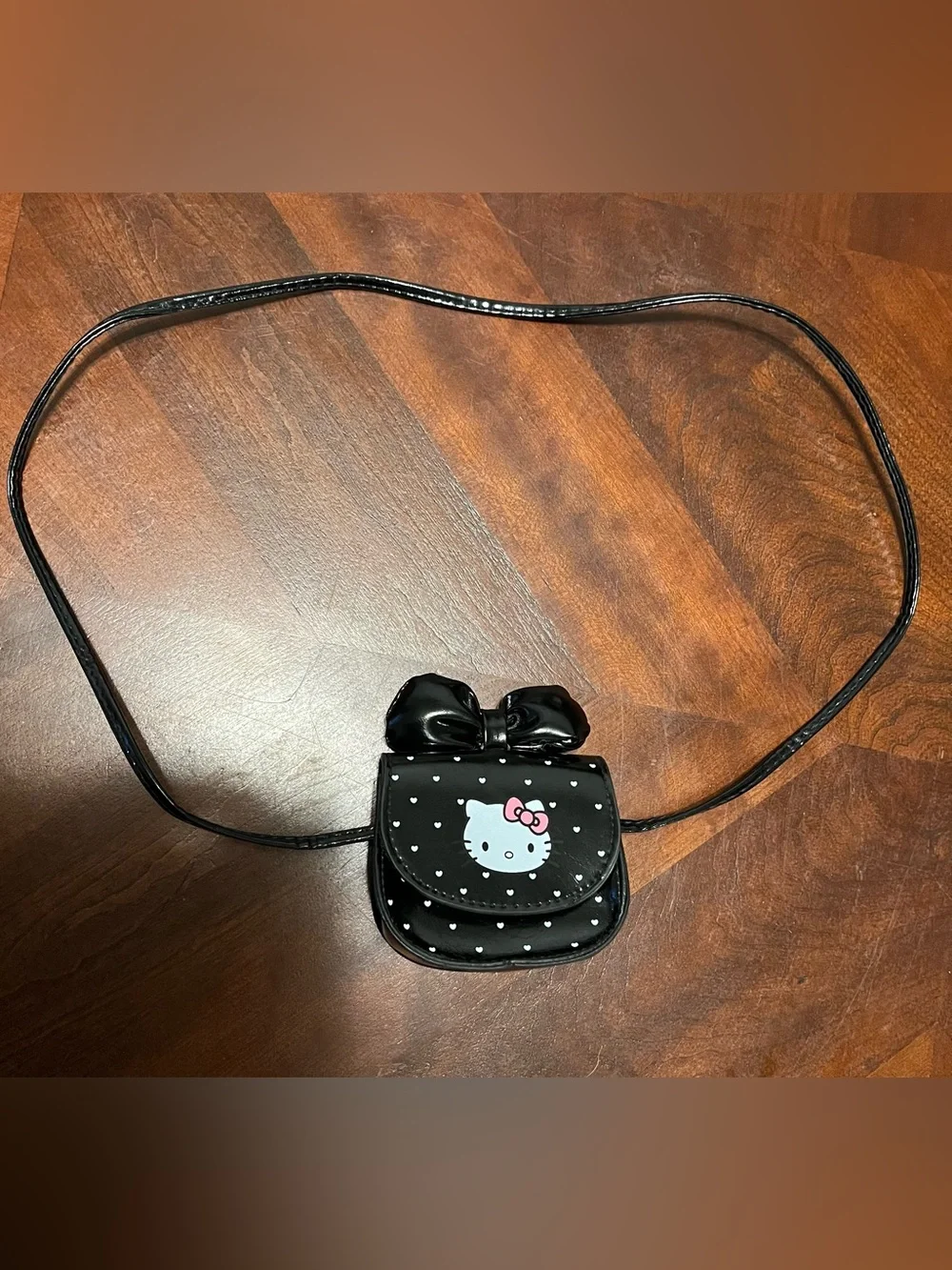 Hello Kitty Black Patent Mini Bow Crossbody Bag with Pink Bow Accent